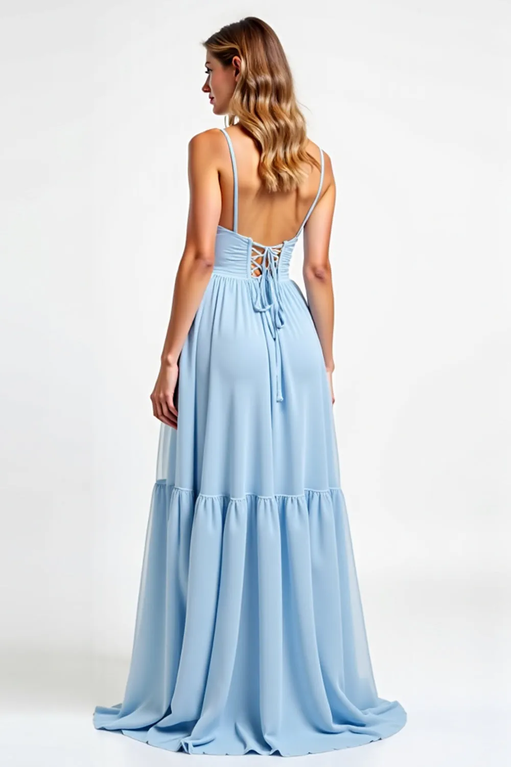 A Line Spaghetti Straps Chiffon Sky Blue Bridesmaid Dress sold by Zapaka product image thumbnail 2