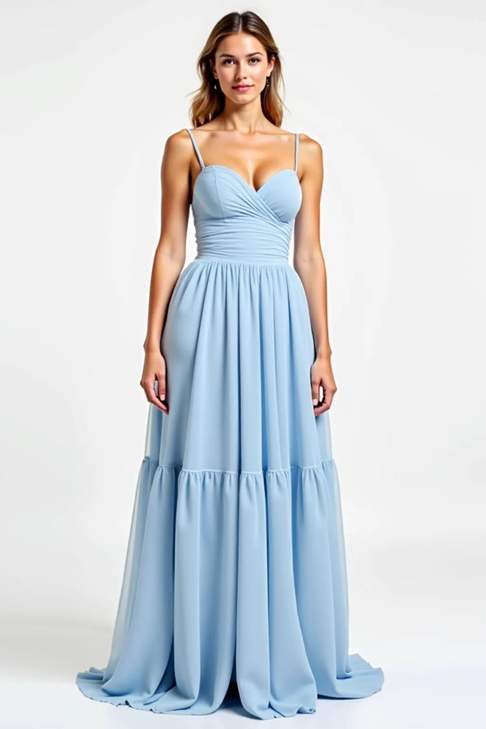 A Line Spaghetti Straps Chiffon Sky Blue Bridesmaid Dress sold by Zapaka
