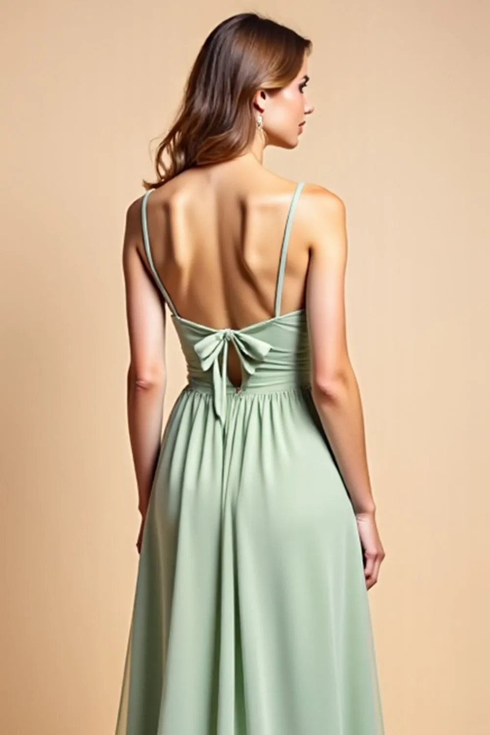 Dusty Sage Long Chiffon A Line Spaghetti Straps Bridesmaid Dress with Slit sold by Zapaka product image thumbnail 5