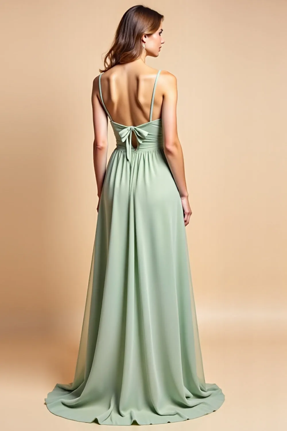 Dusty Sage Long Chiffon A Line Spaghetti Straps Bridesmaid Dress with Slit sold by Zapaka product image thumbnail 3