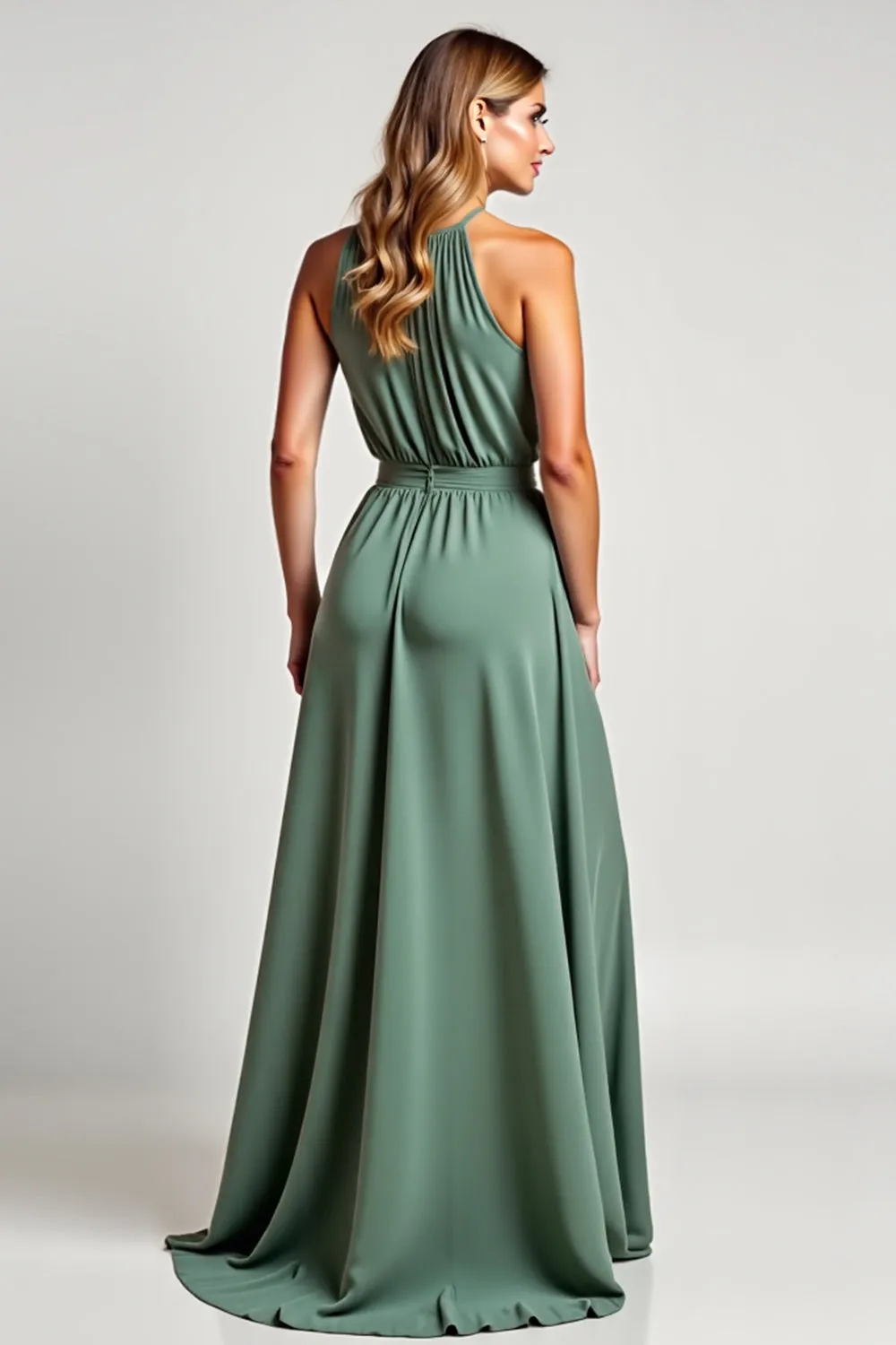 Halter A Line Eucalyptus Long Bridesmaid Dress sold by Zapaka product image thumbnail 2
