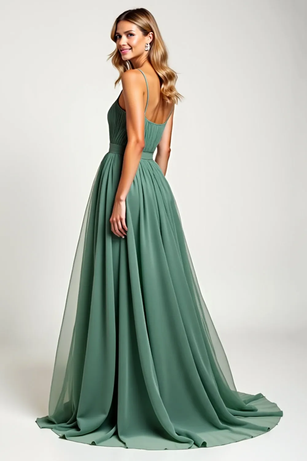 Eucalyptus Ruched A Line Long Bridesmaid Dress sold by Zapaka product image thumbnail 3
