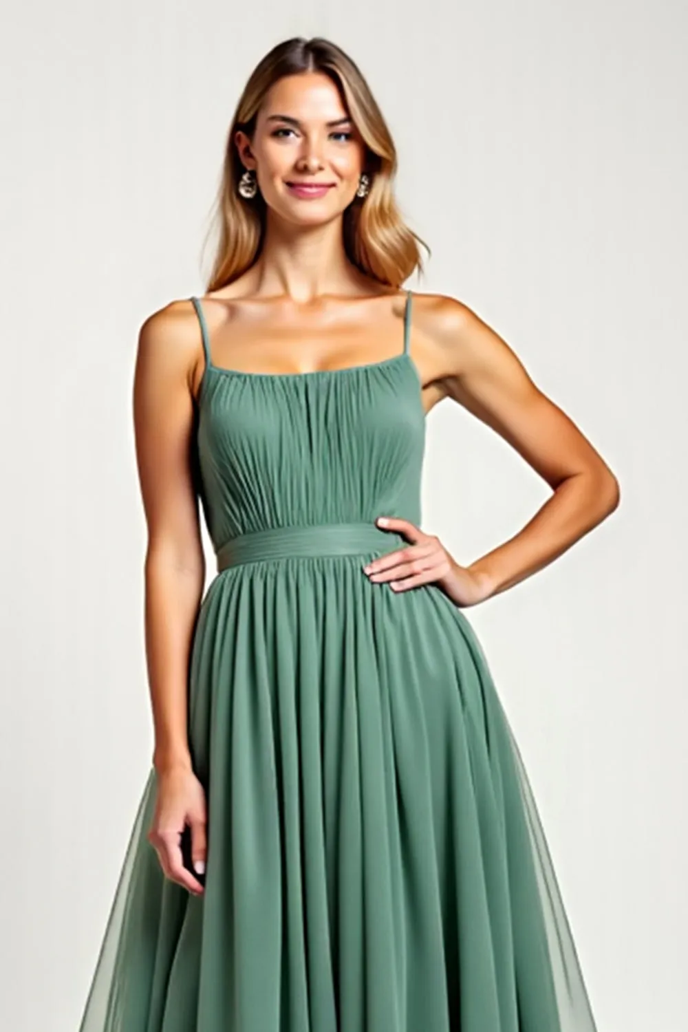 Eucalyptus Ruched A Line Long Bridesmaid Dress sold by Zapaka product image thumbnail 4