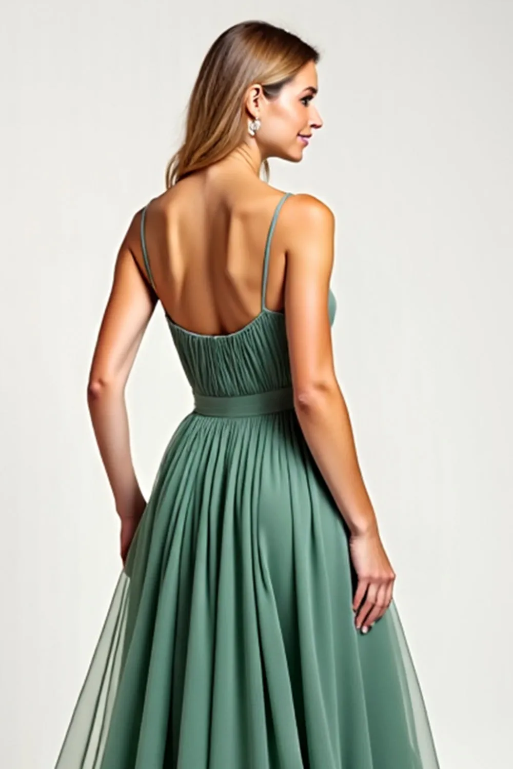 Eucalyptus Ruched A Line Long Bridesmaid Dress sold by Zapaka product image thumbnail 5