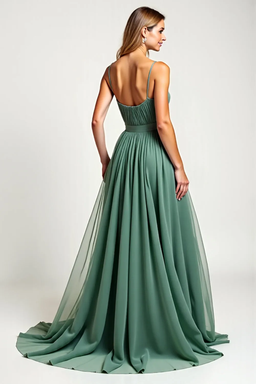 Eucalyptus Ruched A Line Long Bridesmaid Dress sold by Zapaka product image thumbnail 2