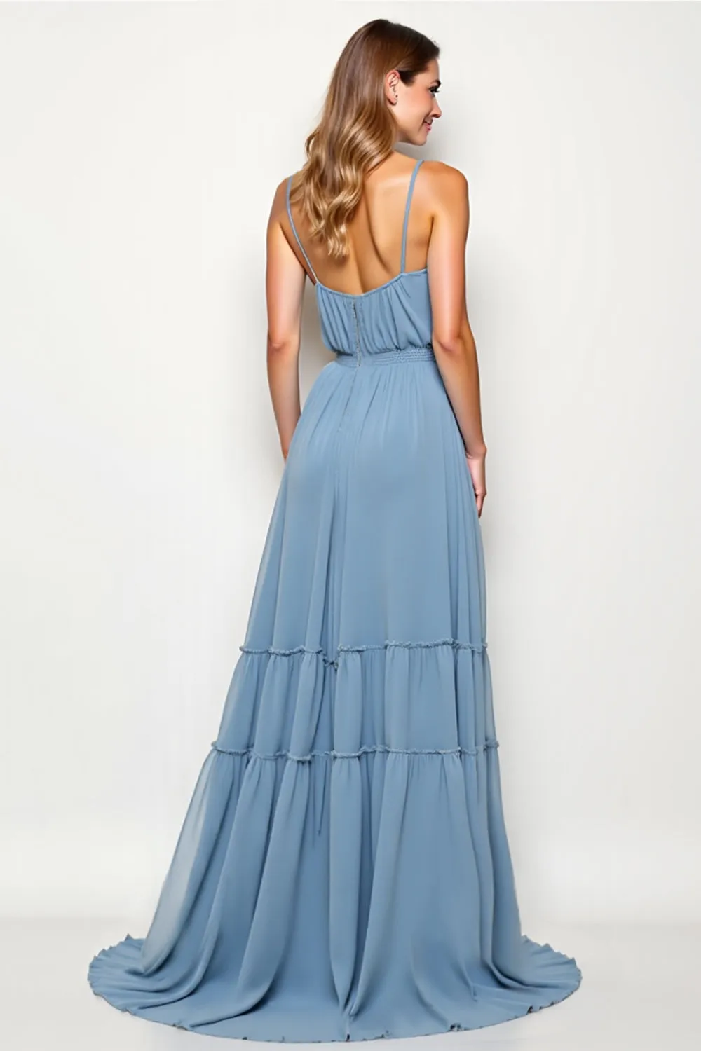 Dusty Blue Chiffon Long A Line Spaghetti Straps Long Bridesmaid Dress sold by Zapaka product image thumbnail 2