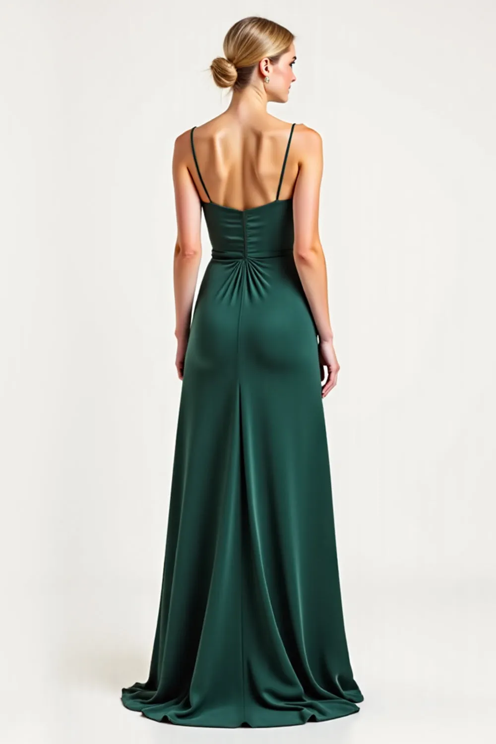 Dark Green Cowl Neck Satin Sheath Bridesmaid Dress with Slit sold by Zapaka product image thumbnail 2