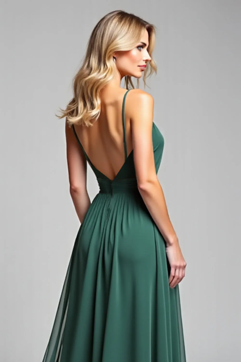 Chiffon Dark Green Spaghetti Straps A Line Long Bridesmaid Dress sold by Zapaka product image thumbnail 5