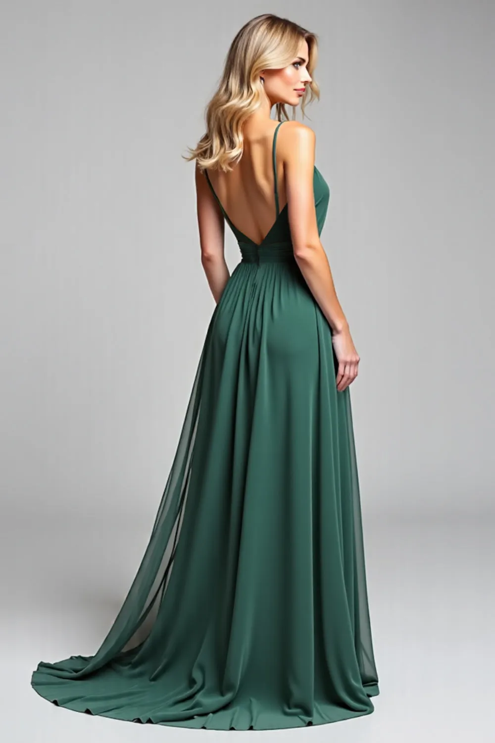Chiffon Dark Green Spaghetti Straps A Line Long Bridesmaid Dress sold by Zapaka product image thumbnail 2