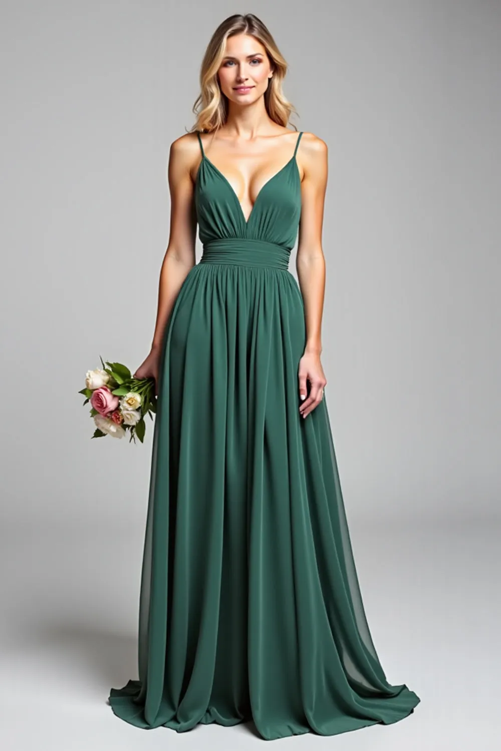 Chiffon Dark Green Spaghetti Straps A Line Long Bridesmaid Dress sold by Zapaka product image thumbnail 3