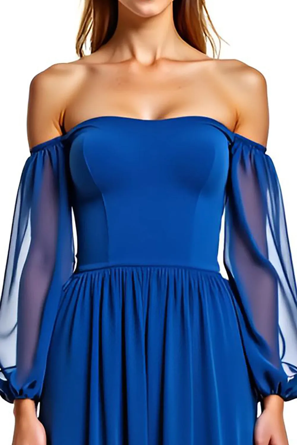 Off The Shoulder Long Sleeve Royal Blue A Line Formal Dress sold by Zapaka product image thumbnail 4