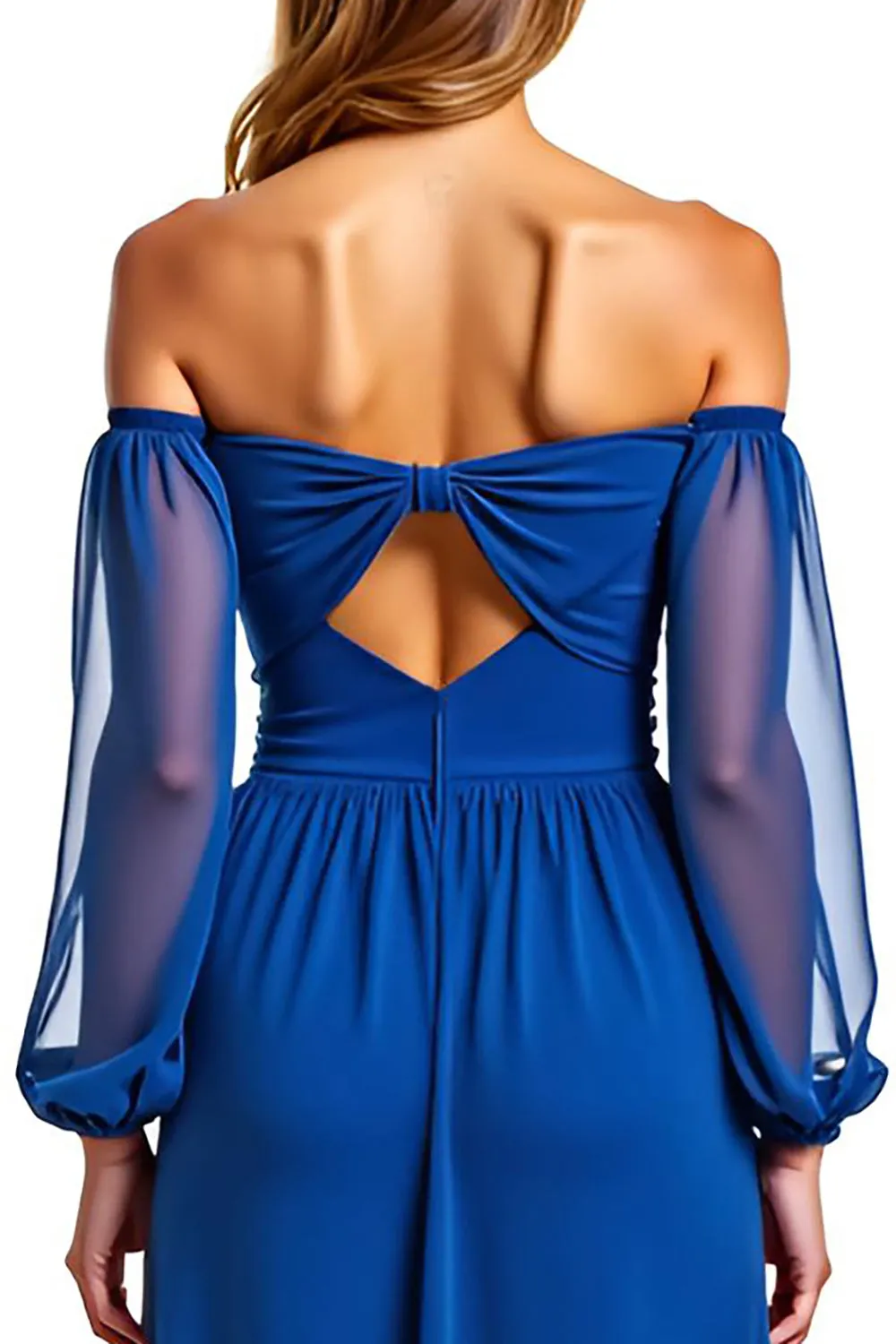 Off The Shoulder Long Sleeve Royal Blue A Line Formal Dress sold by Zapaka product image thumbnail 5