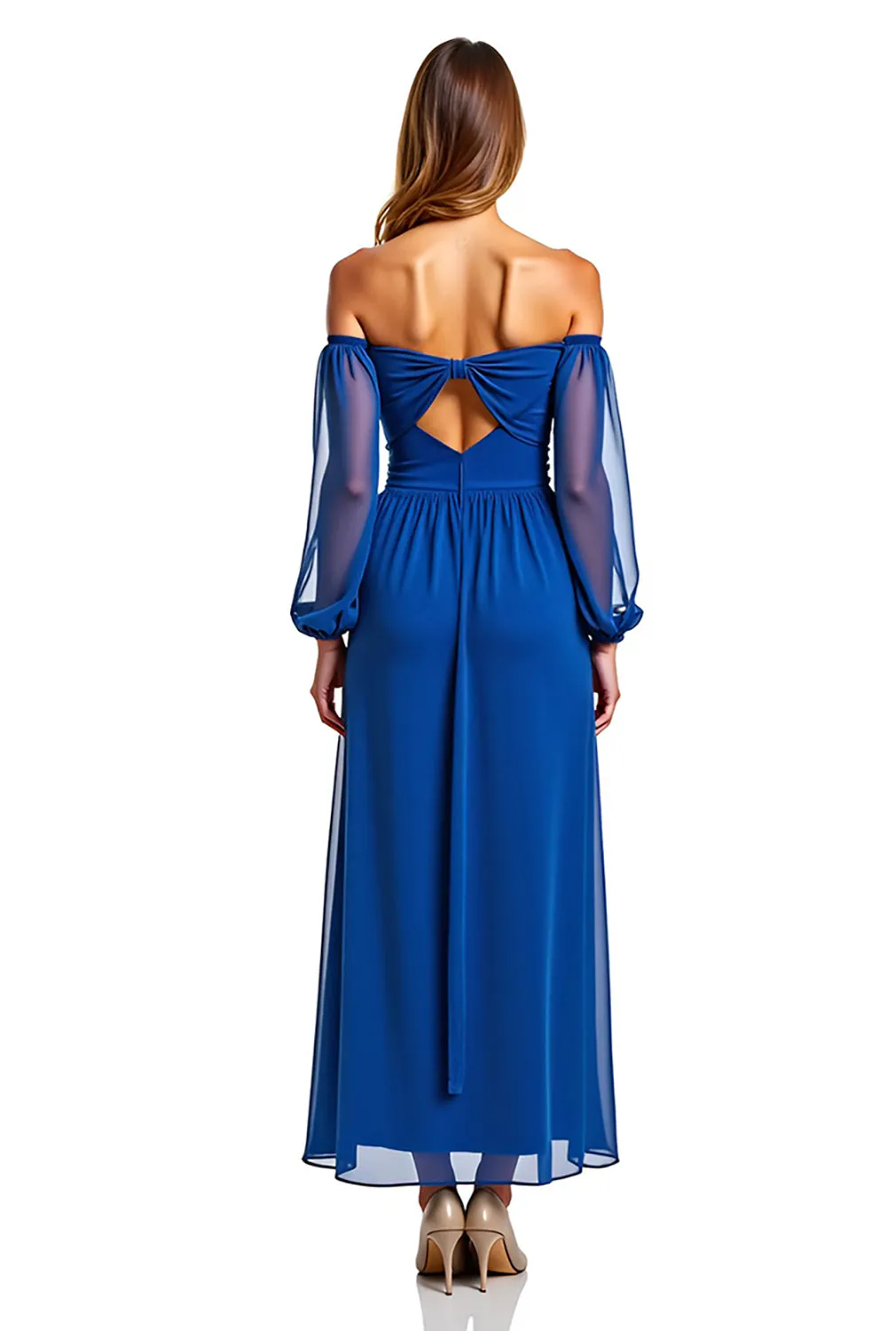 Off The Shoulder Long Sleeve Royal Blue A Line Formal Dress sold by Zapaka product image thumbnail 2