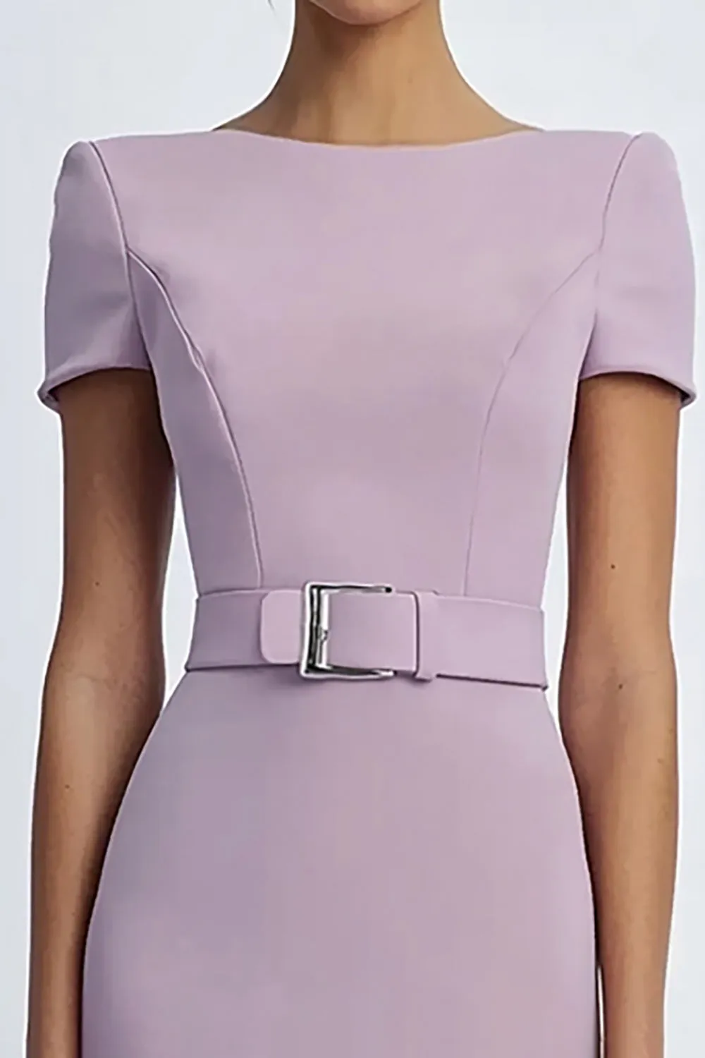 Lilac Sheath Cap Sleeve Midi Formal Dress With Belts sold by Zapaka product image thumbnail 2