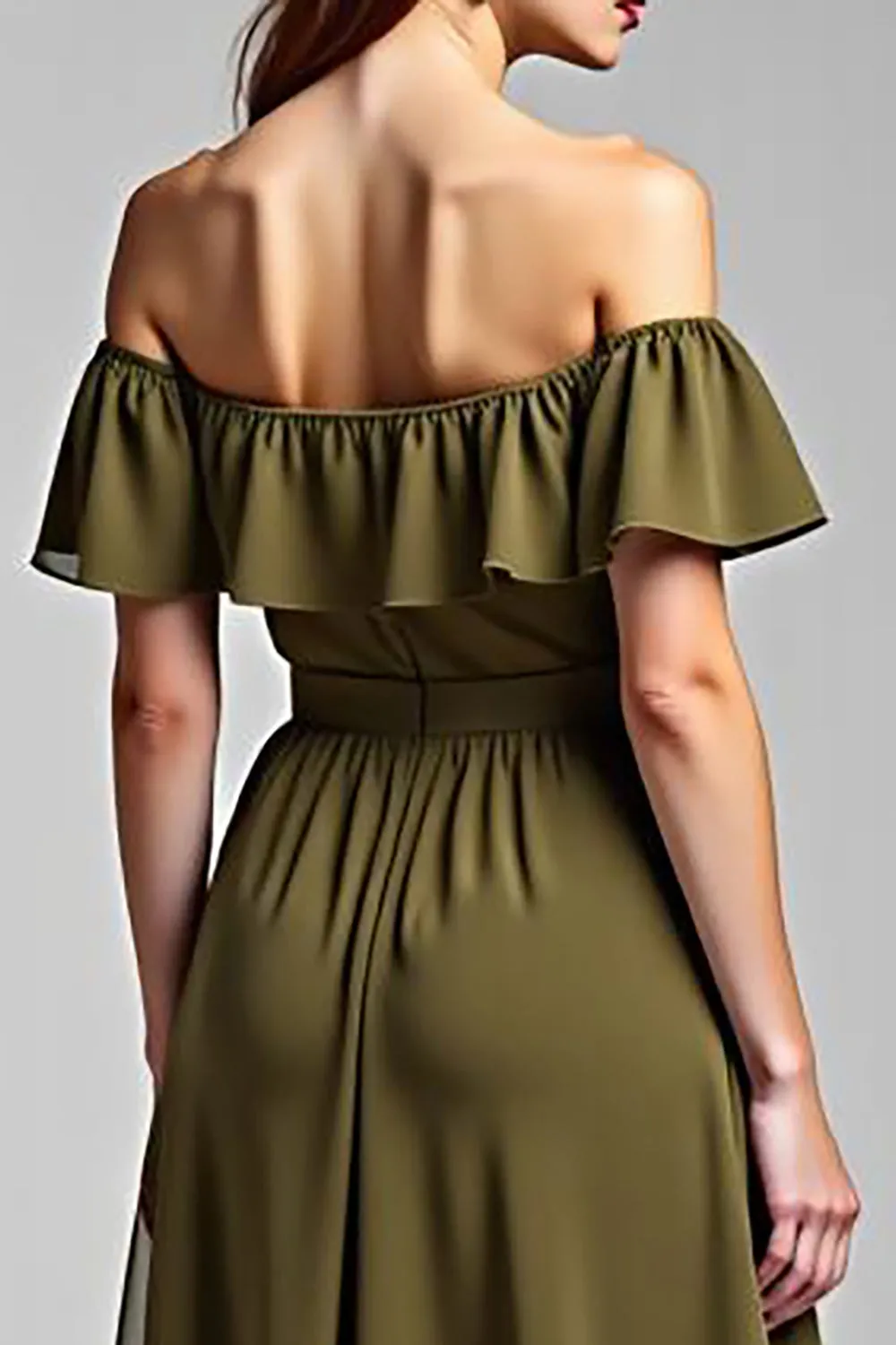 Olive Off The Shoulder Chiffon Long Formal Dress sold by Zapaka product image thumbnail 5