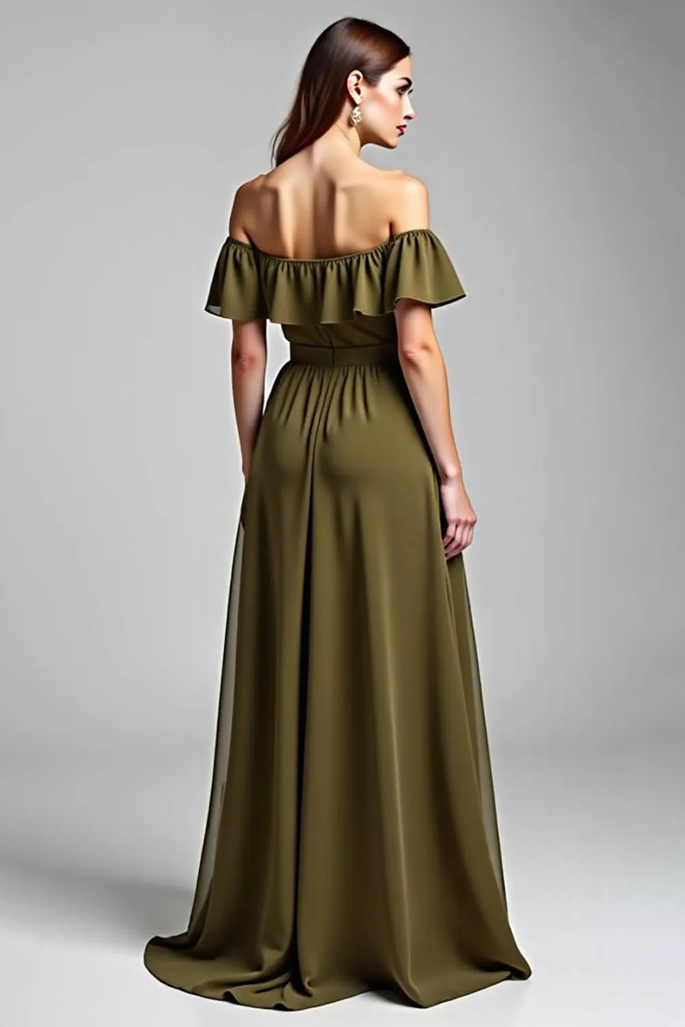 Olive Off The Shoulder Chiffon Long Formal Dress sold by Zapaka product image thumbnail 2