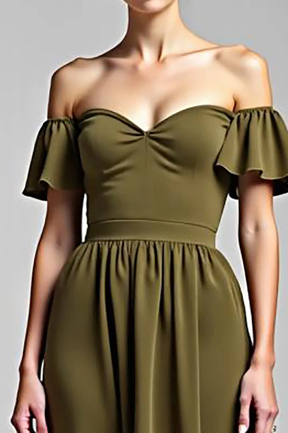 Olive Off The Shoulder Chiffon Long Formal Dress sold by Zapaka product image thumbnail 4