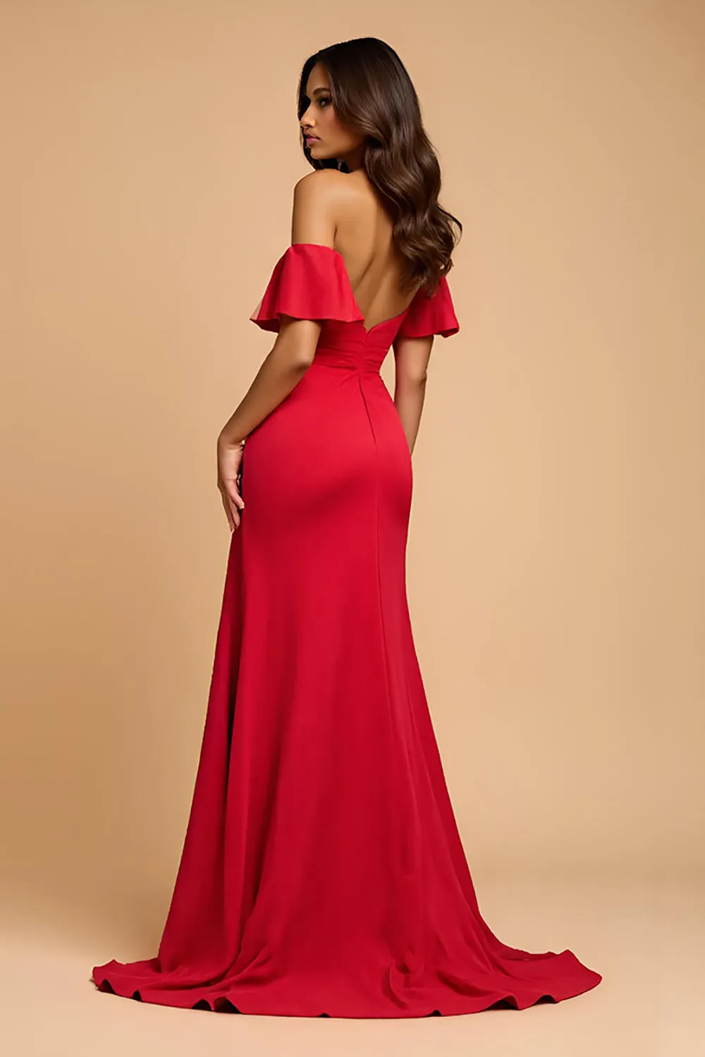 Elegant Off The Shoulder Red A Line Formal Dress With Ruffles sold by Zapaka product image thumbnail 2