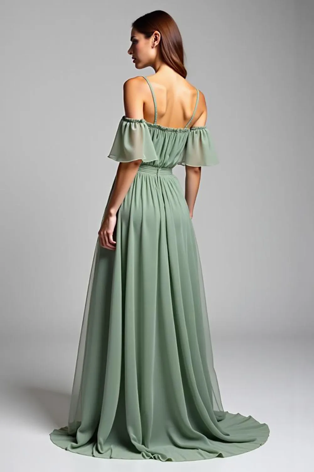 Dusty Sage Spaghetti Straps Chiffon Long Formal Dress sold by Zapaka product image thumbnail 2