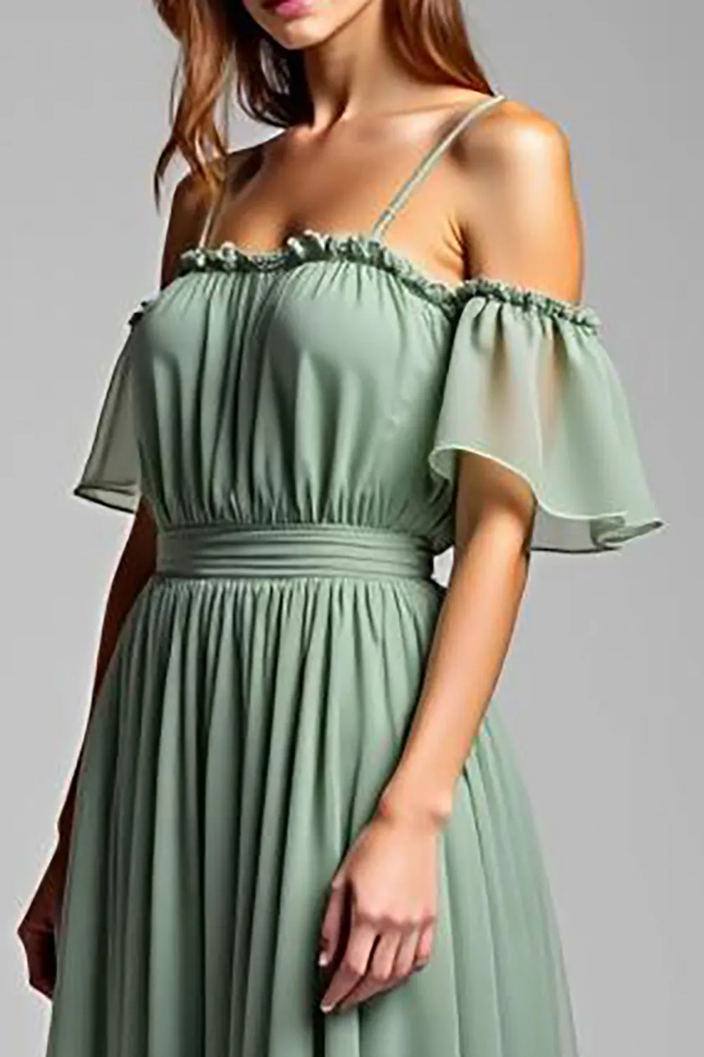 Dusty Sage Spaghetti Straps Chiffon Long Formal Dress sold by Zapaka product image thumbnail 3