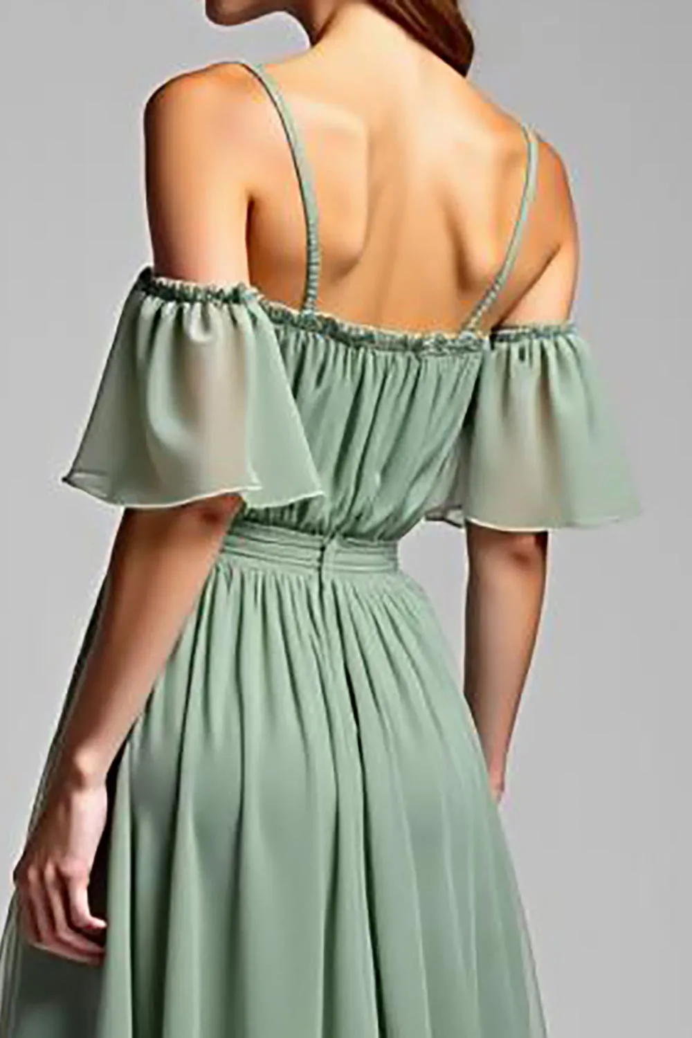 Dusty Sage Spaghetti Straps Chiffon Long Formal Dress sold by Zapaka product image thumbnail 4