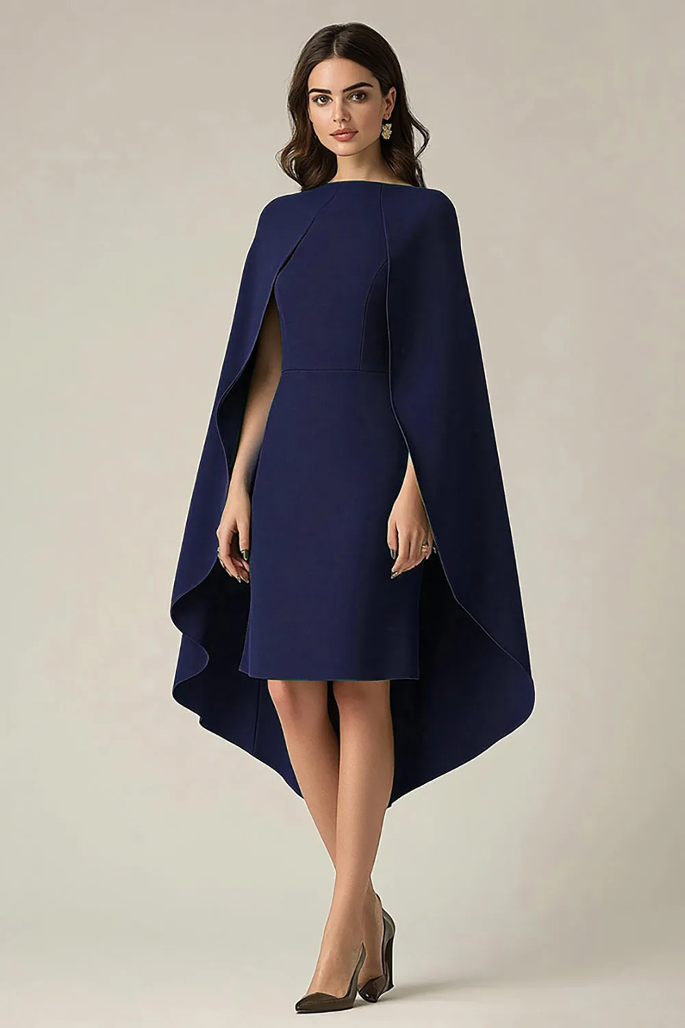 Navy Cape Midi Formal Dress sold by Zapaka