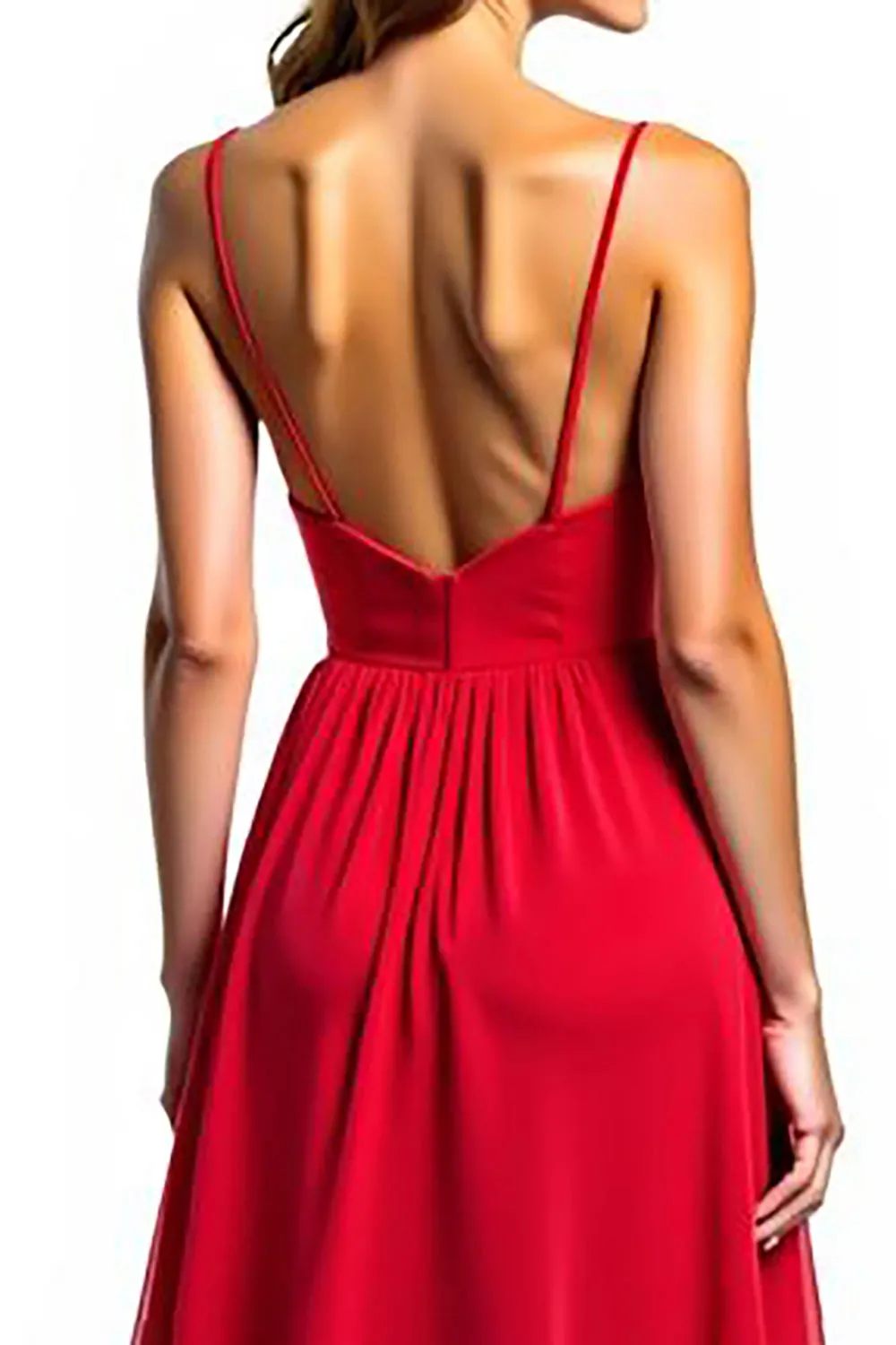 Red A Line Asymmetrical Chiffon Formal Dress With Ruffles sold by Zapaka product image thumbnail 5