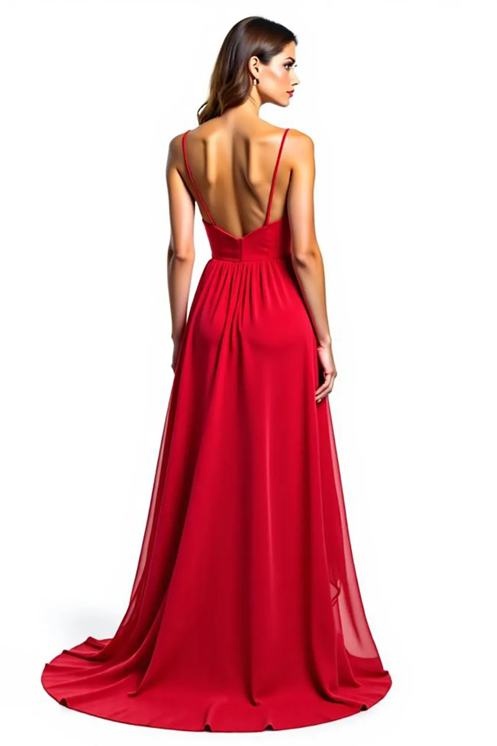 Red A Line Asymmetrical Chiffon Formal Dress With Ruffles sold by Zapaka product image thumbnail 2