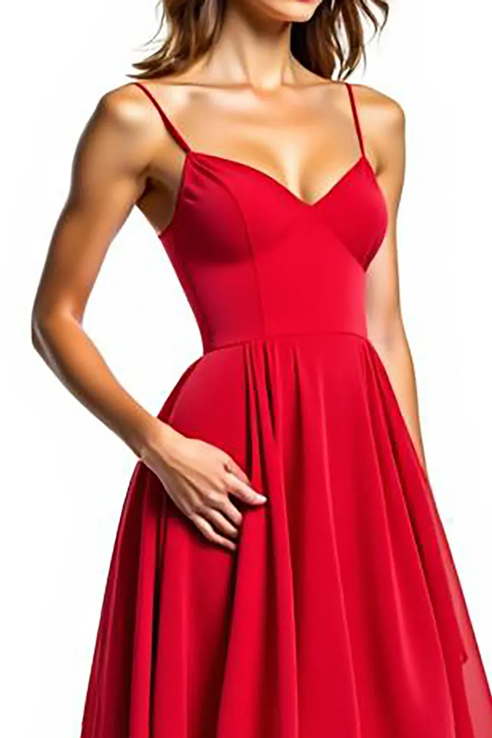 Red A Line Asymmetrical Chiffon Formal Dress With Ruffles sold by Zapaka product image thumbnail 4