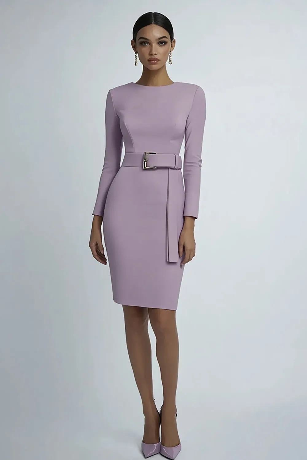 Lilac Bodycon Short Formal Dress with Long Sleeves sold by Zapaka