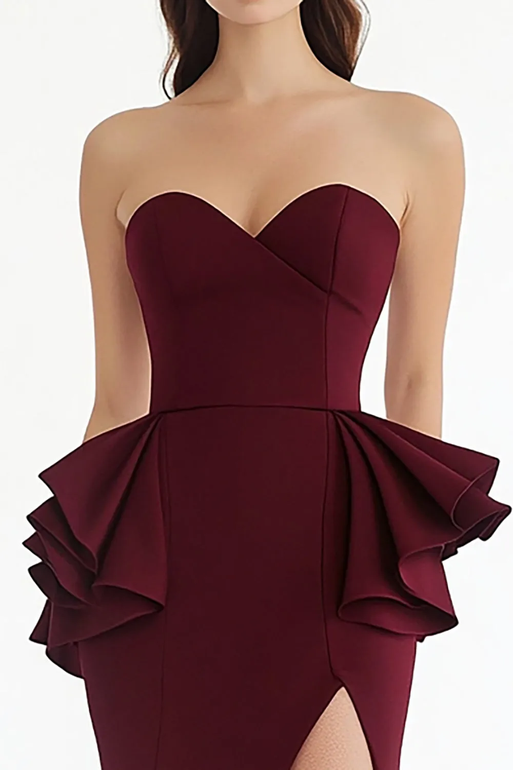 Strapless Mermaid Burgundy Ruffled Formal Dress sold by Zapaka product image thumbnail 2
