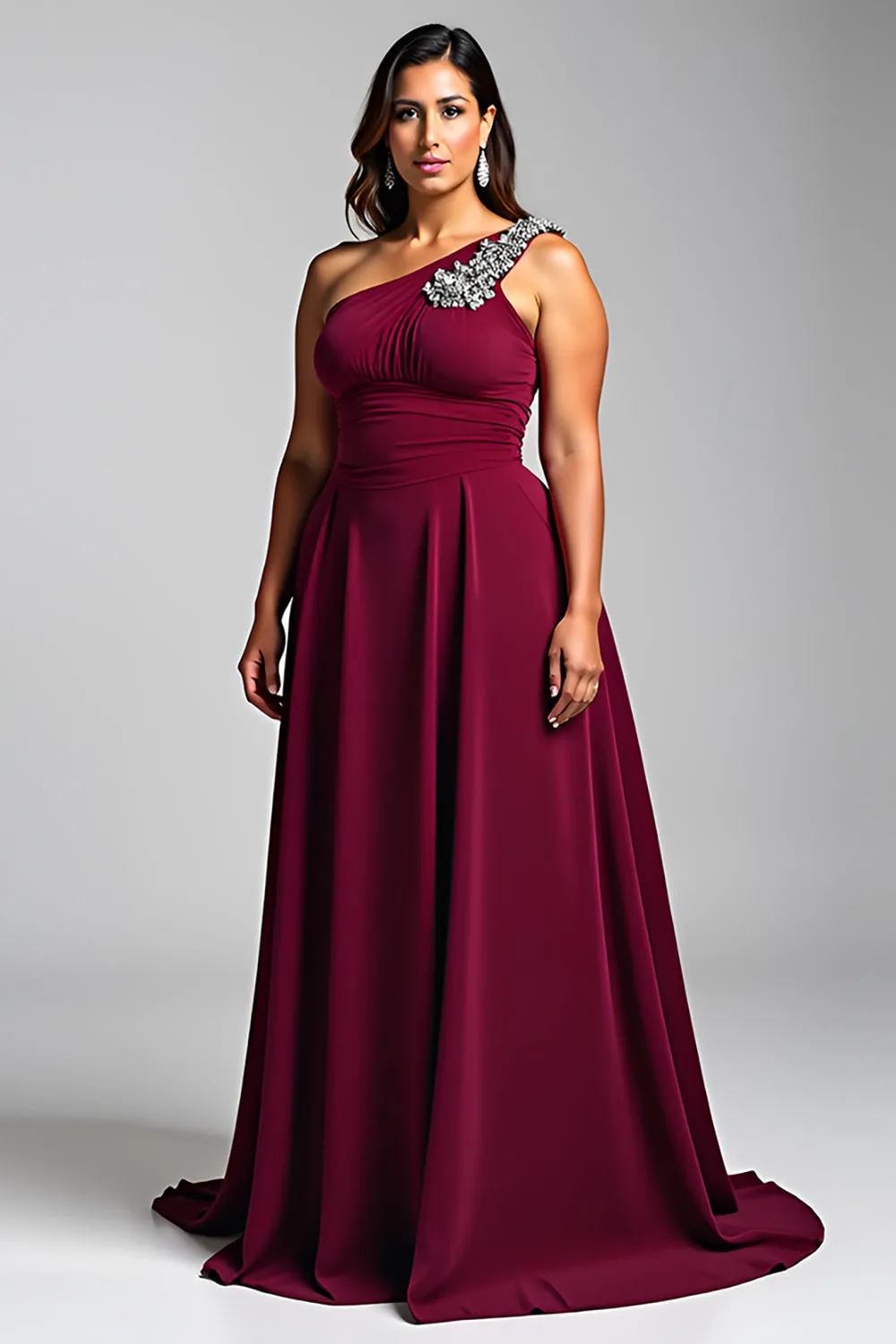 Burgundy Chiffon Appliques One Shoulder A Line Formal Dress sold by Zapaka