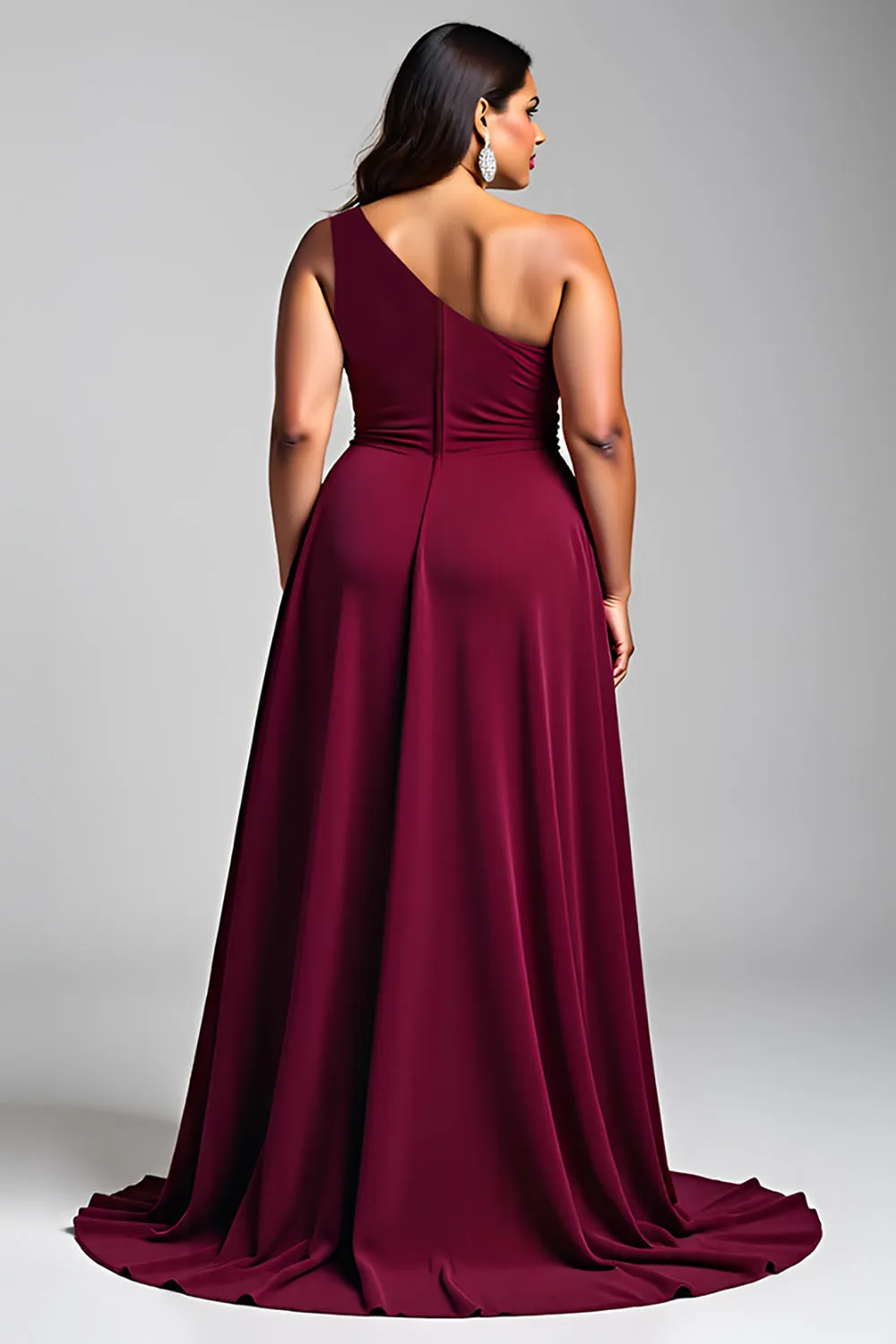 Burgundy Chiffon Appliques One Shoulder A Line Formal Dress sold by Zapaka product image thumbnail 2