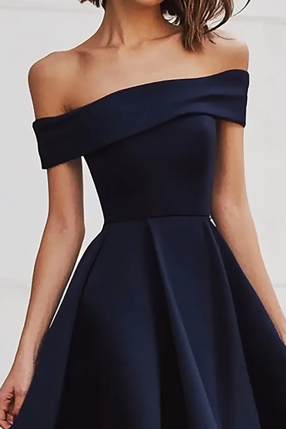 Off The Shoulder Black A Line Satin Formal Dress sold by Zapaka product image thumbnail 2