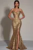 Sparkly Gold Sequins Strapless Mermaid Formal Dress with Slit sold by Zapaka