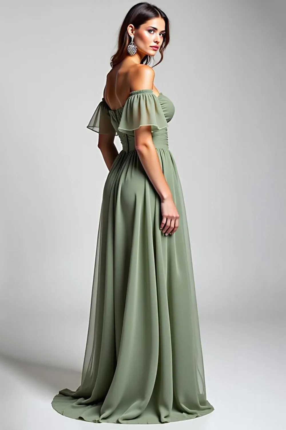 Off the Shoulder A Line Dusty Sage Chiffon Formal Dress sold by Zapaka product image thumbnail 2