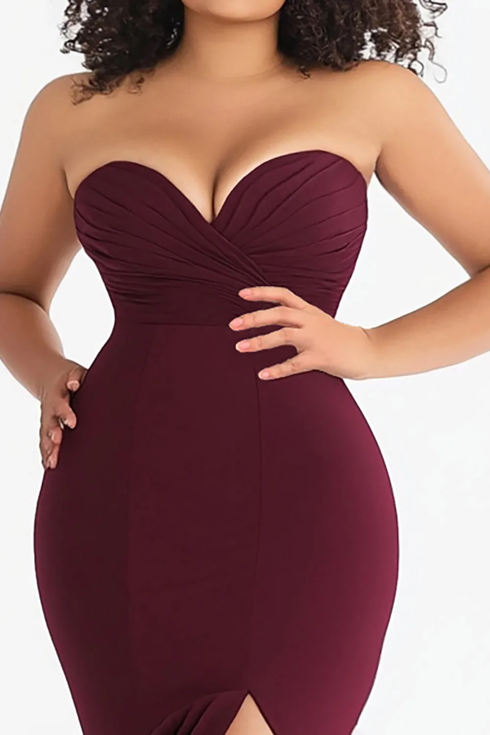 Burgundy Plus Size Sweetheart Mermaid Long Formal Dress with Slit sold by Zapaka product image thumbnail 2