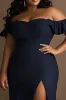 Navy Off The Shoulder Plus Size Long Formal Dress with Slit sold by Zapaka