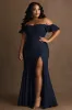 Navy Off The Shoulder Plus Size Long Formal Dress with Slit sold by Zapaka