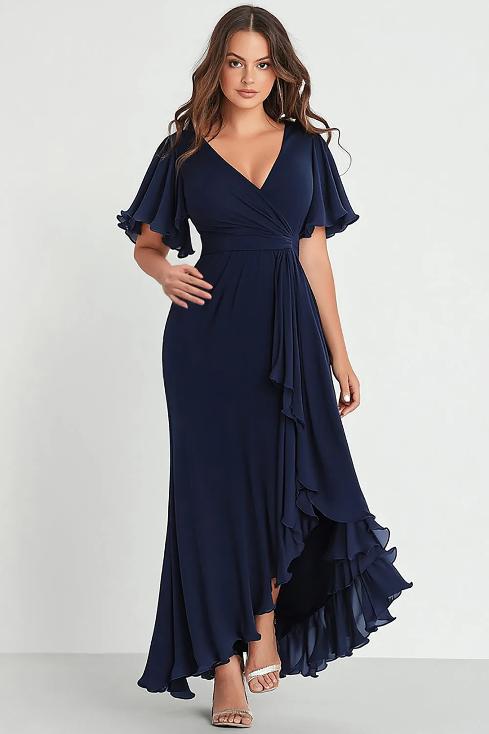 Navy Chiffon V-Neck Long Plus Size Formal Dress sold by Zapaka