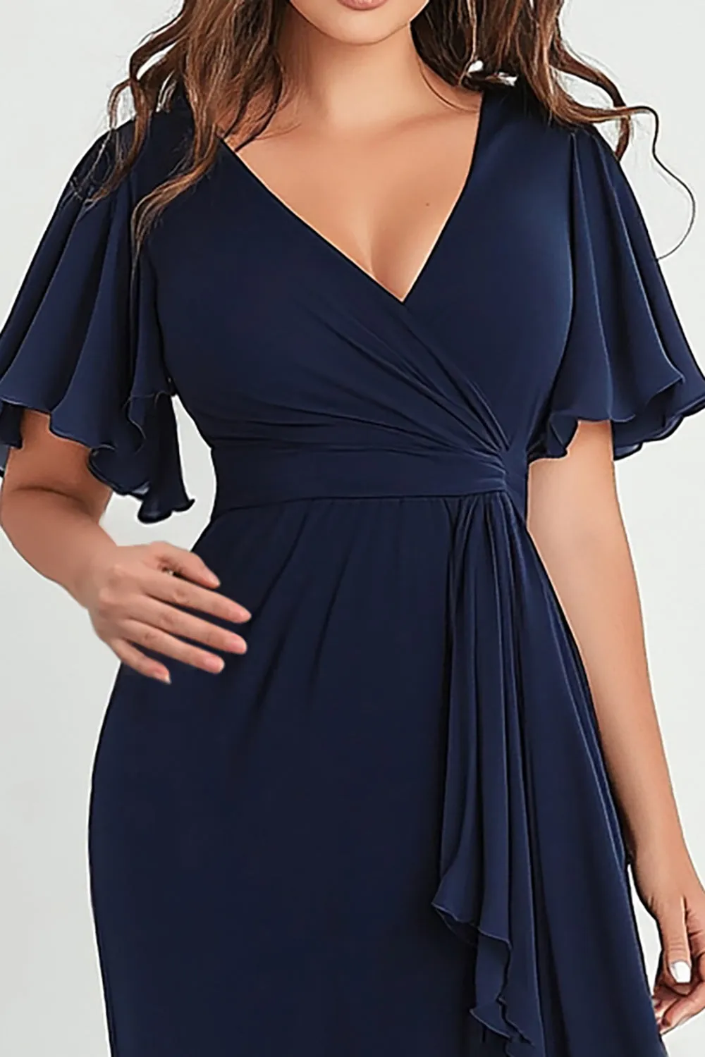 Navy Chiffon V-Neck Long Plus Size Formal Dress sold by Zapaka product image thumbnail 2
