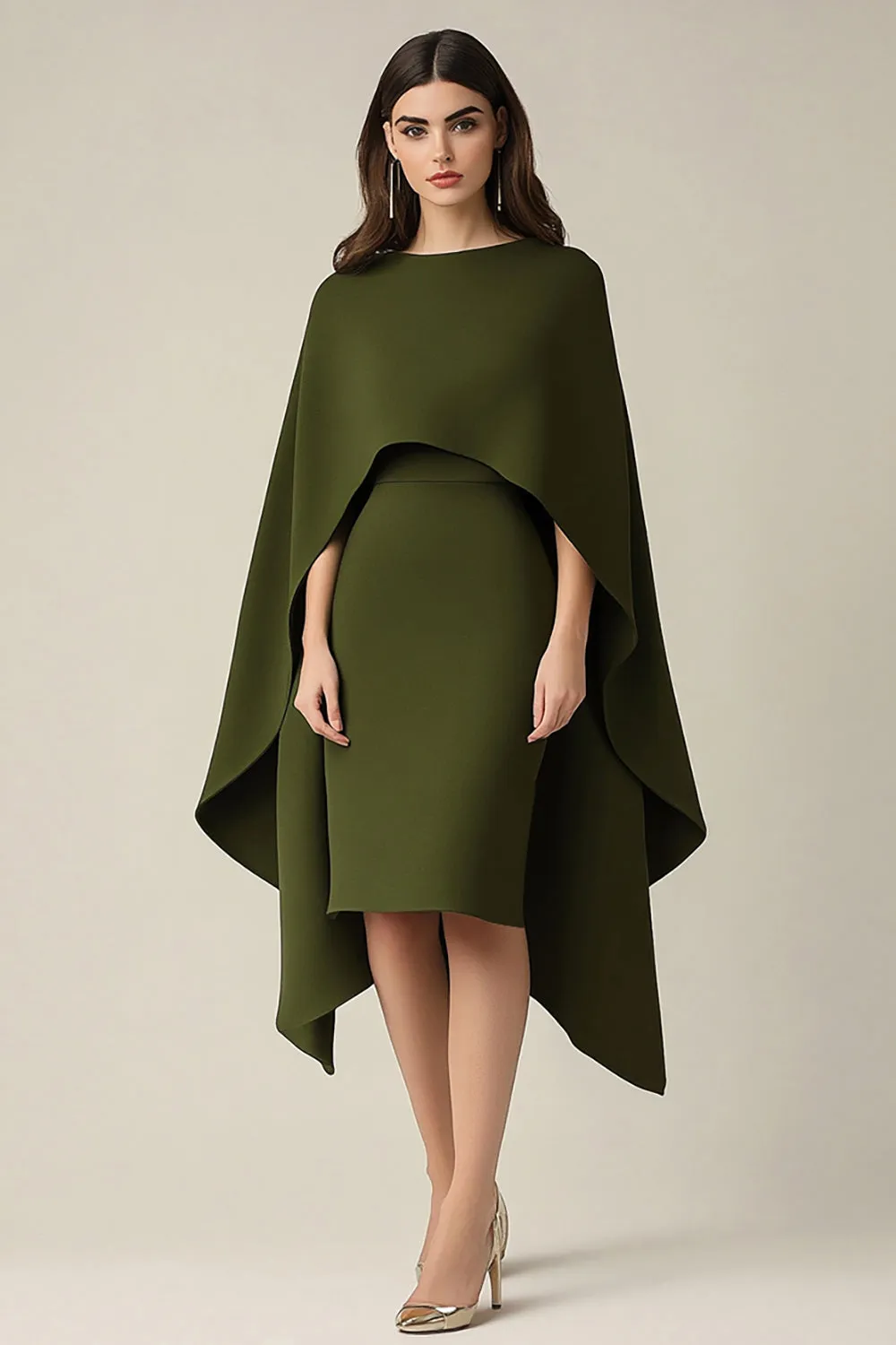 Olive Cape Midi Formal Dress sold by Zapaka