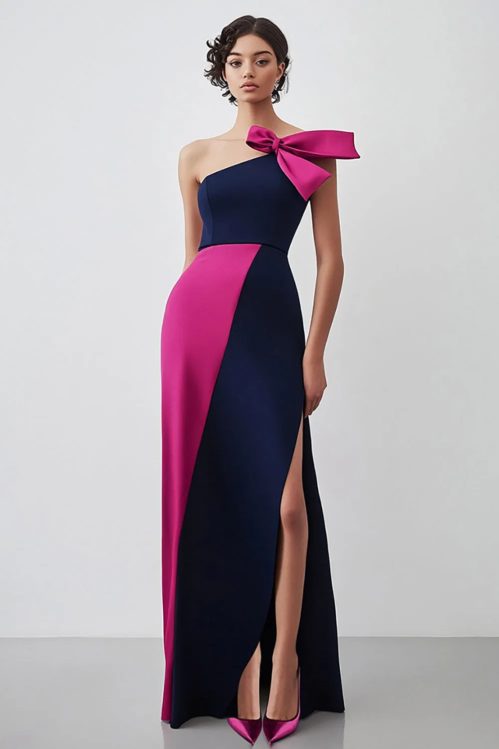 Navy Fuchsia Cold Shoulder Sheath Formal Dress sold by Zapaka