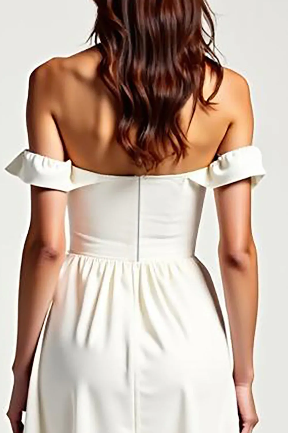Off The Shoulder A Line White High-Low Formal Dress sold by Zapaka product image thumbnail 4