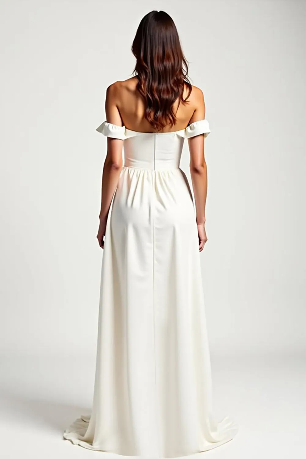 Off The Shoulder A Line White High-Low Formal Dress sold by Zapaka product image thumbnail 2