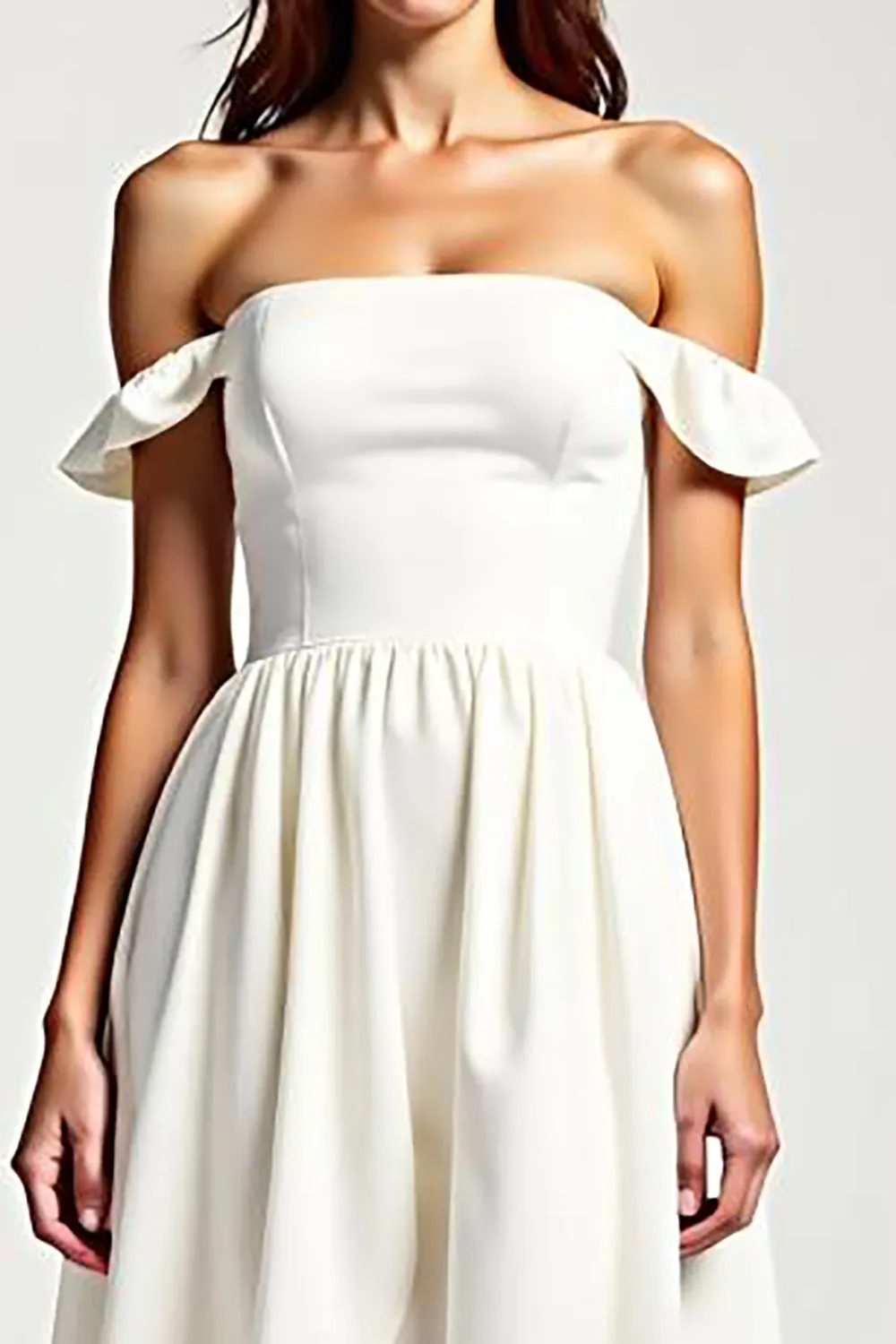 Off The Shoulder A Line White High-Low Formal Dress sold by Zapaka product image thumbnail 3