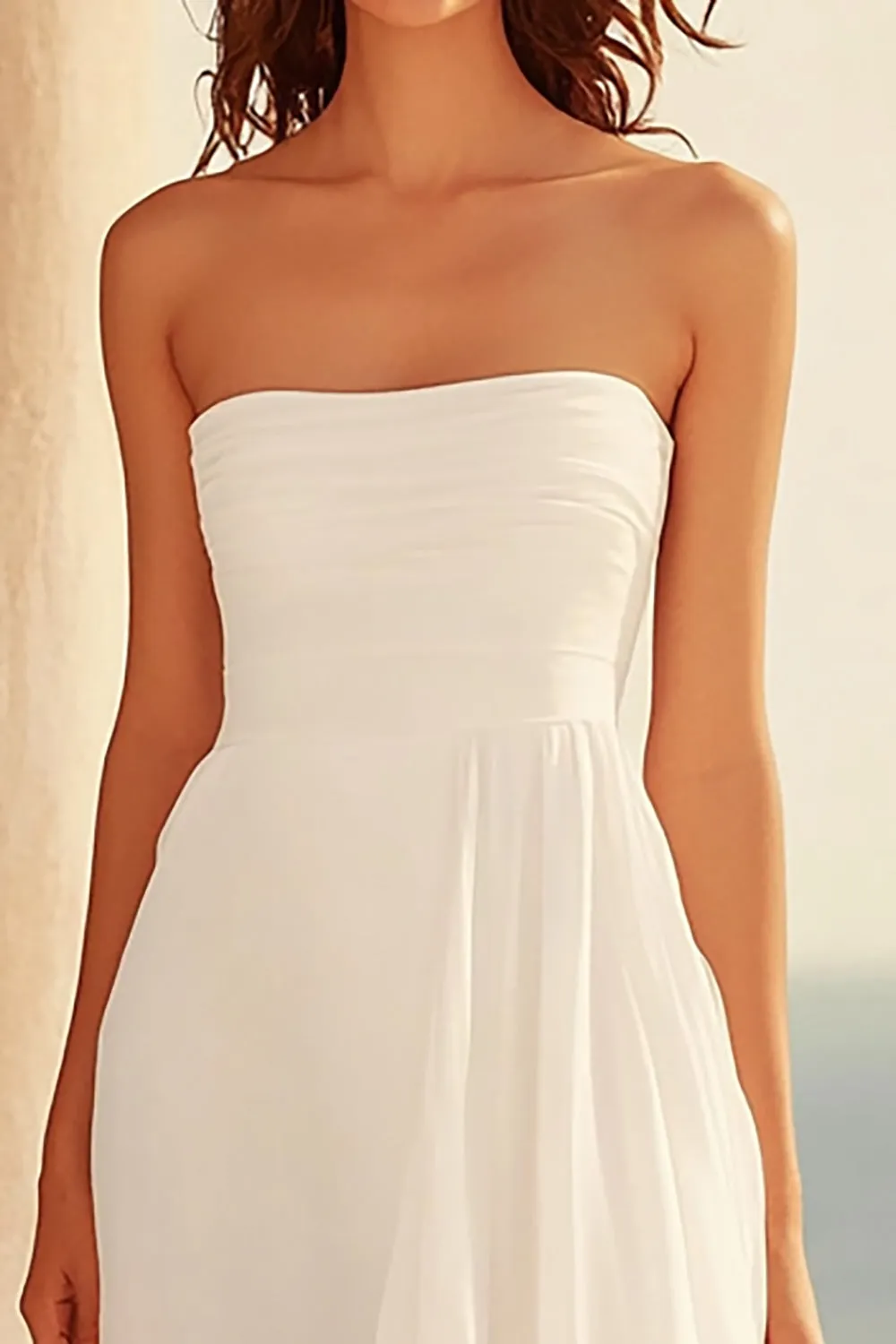 A Line White Strapless Wedding Dress with Slit sold by Zapaka product image thumbnail 2