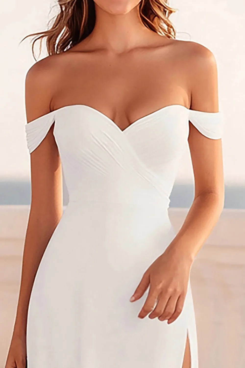 A Line White Off The Shoulder Wedding Dress with Slit sold by Zapaka product image thumbnail 2