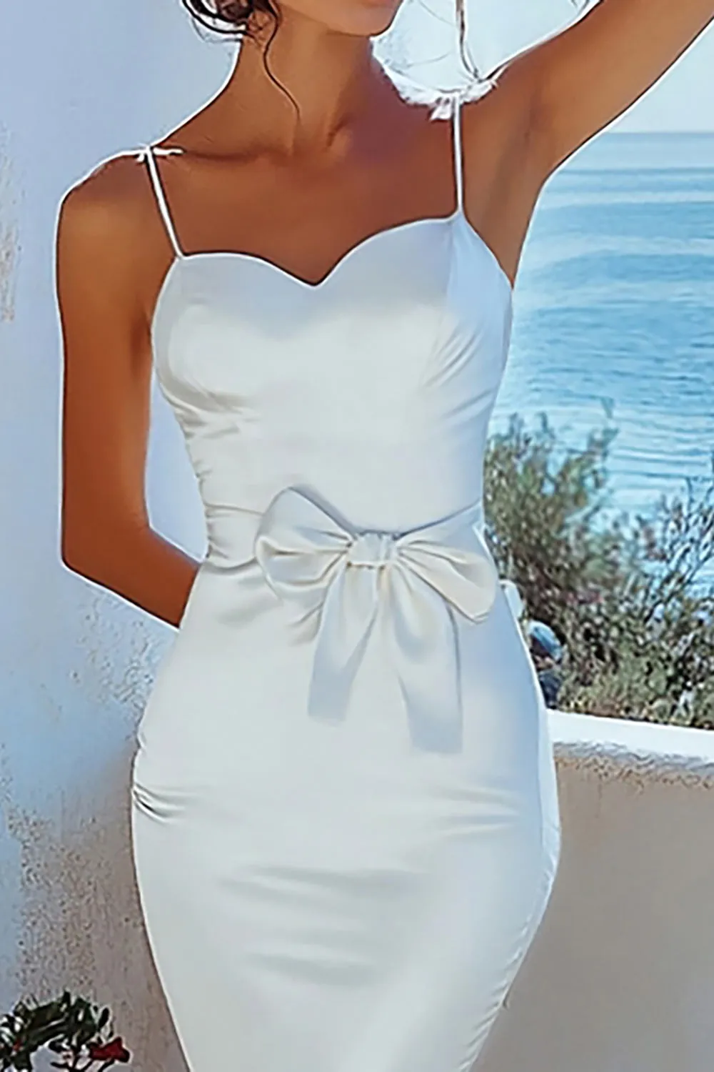 Mermaid White Spaghetti Straps Satin Formal Dress sold by Zapaka product image thumbnail 2