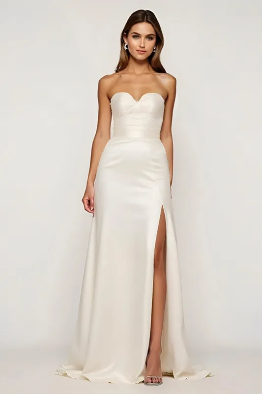 Ivory Strapless Sheath Wedding Dress with Slit sold by Zapaka